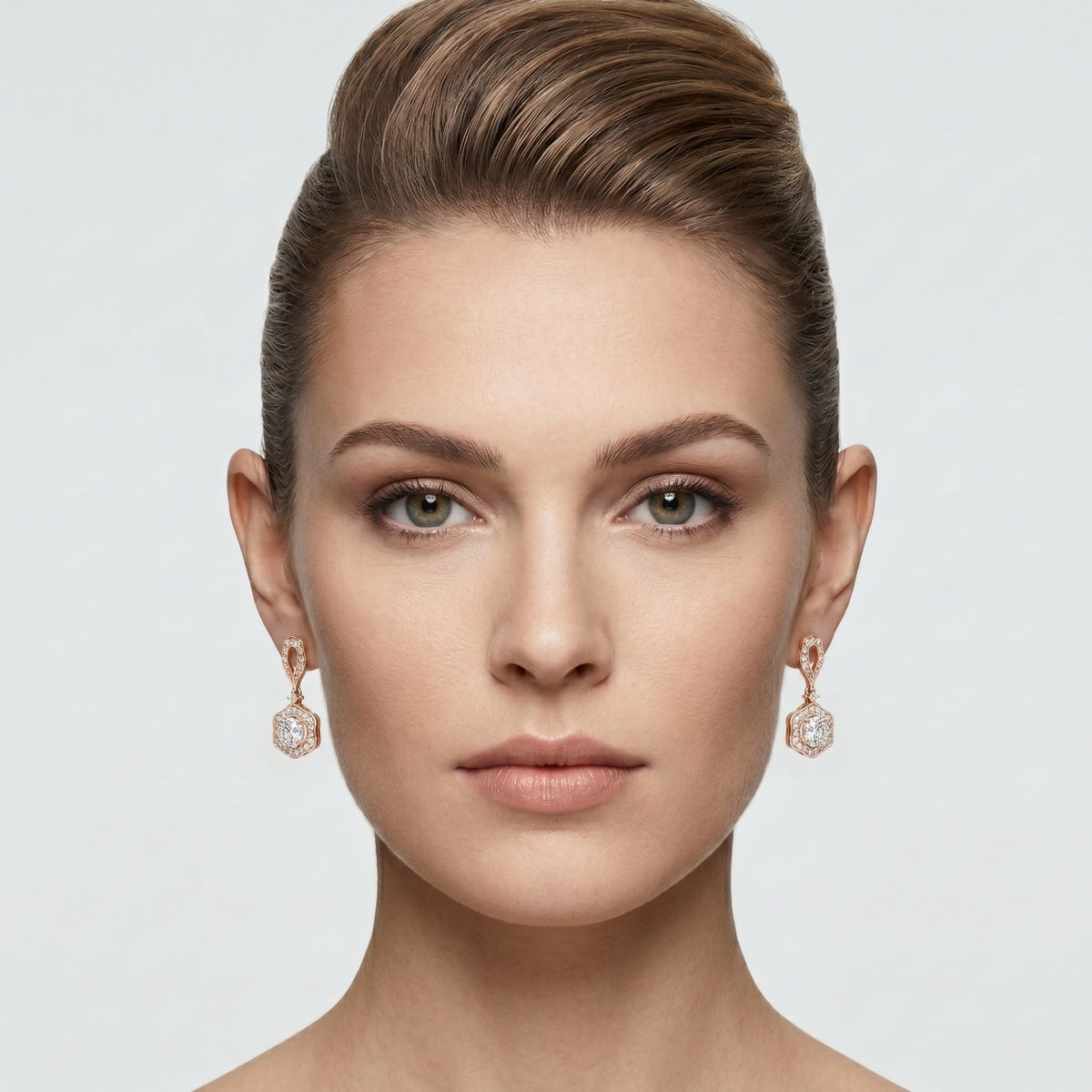 Twisted Bail Oval Halo Diamond Drop Earrings