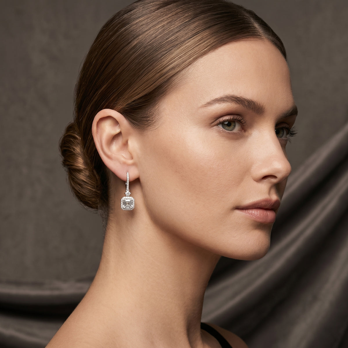 Asscher Halo Pave Diamond Drop Earrings