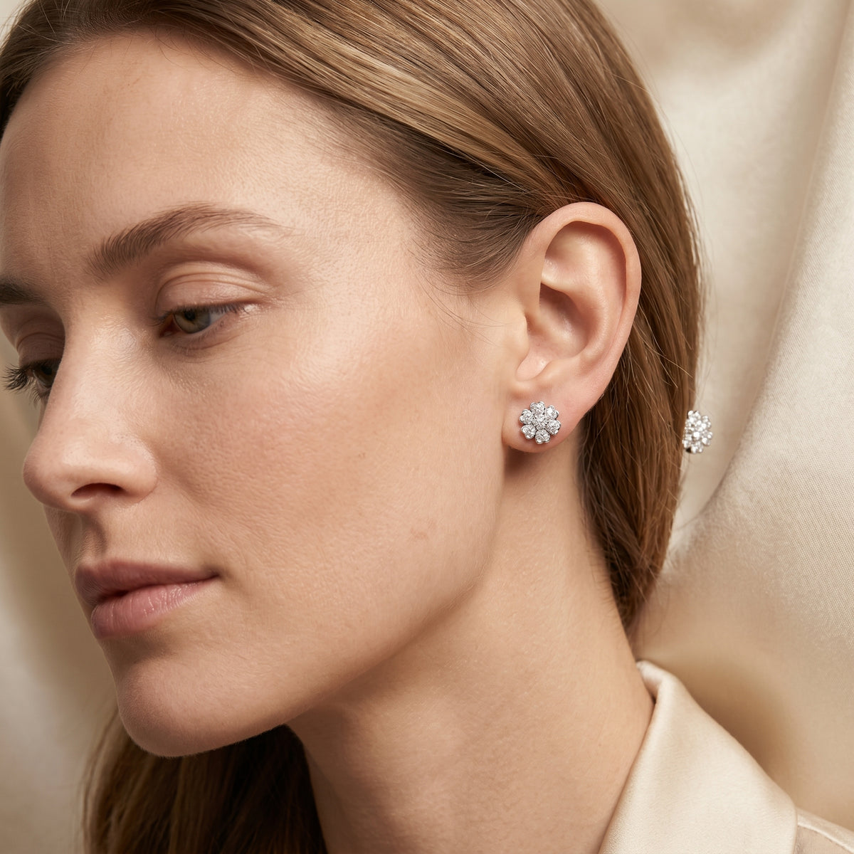 Quatrefoil Frame Diamond Stud Earrings