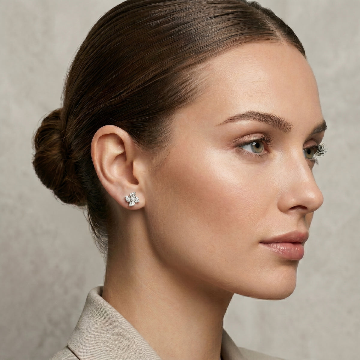 Five Petal Cluster Diamond Stud Earrings