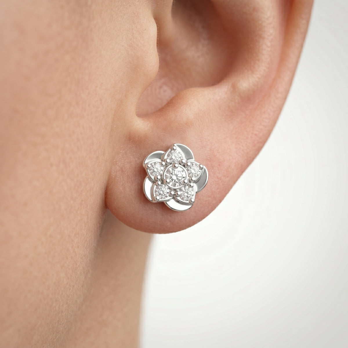 Clover Petal Diamond Stud Earrings