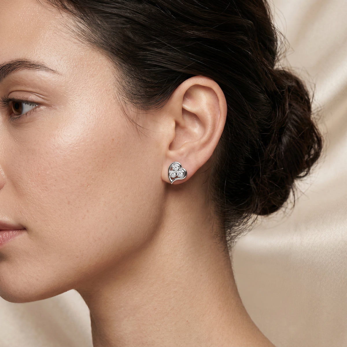 Heart Trio Diamond Stud Earrings