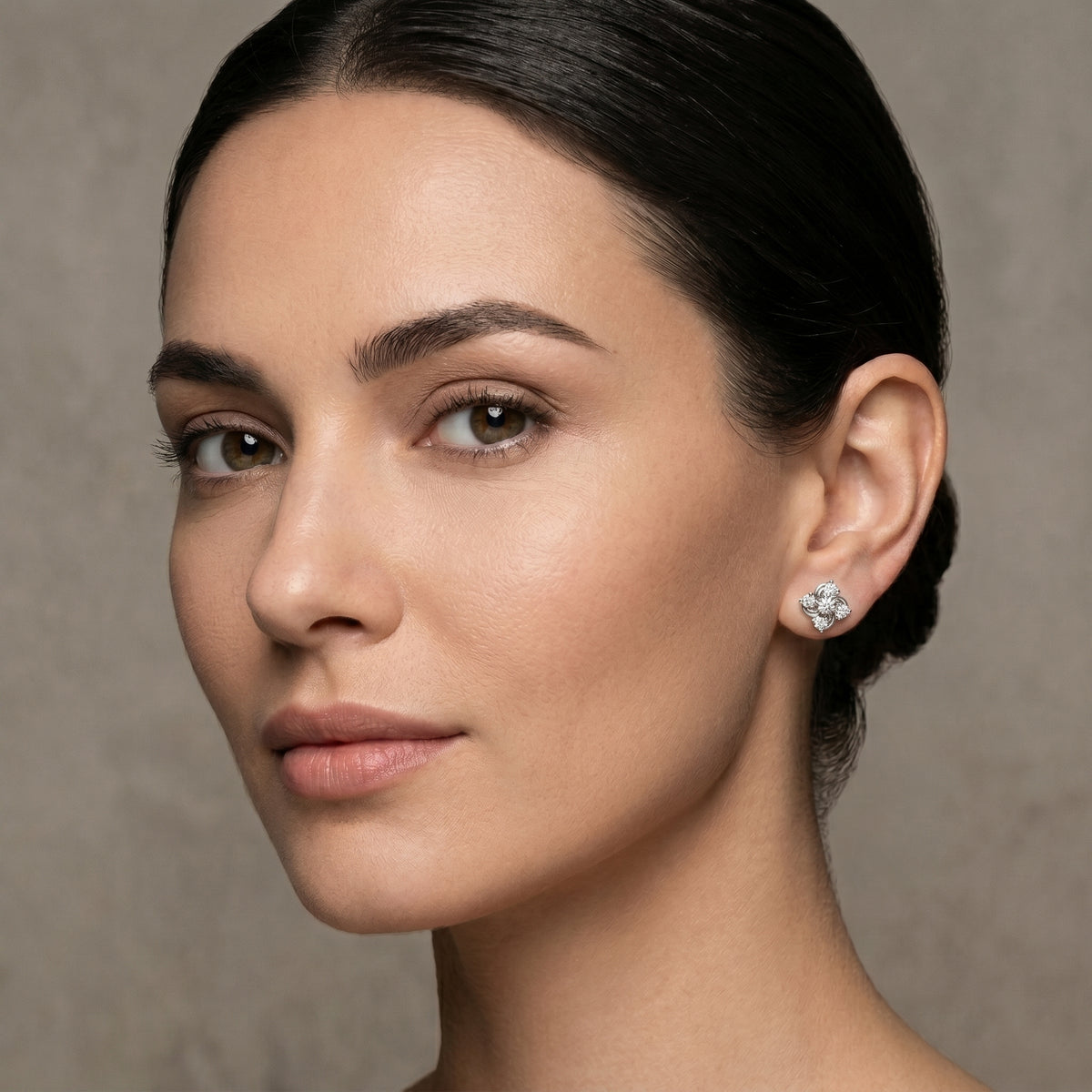Scroll Trefoil Cluster Diamond Stud Earrings