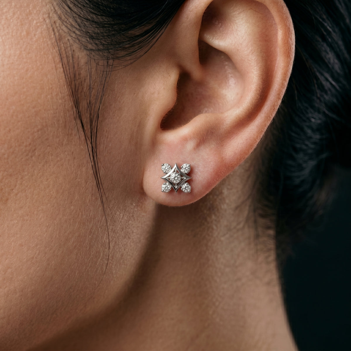 Four Point Star Diamond Stud Earrings