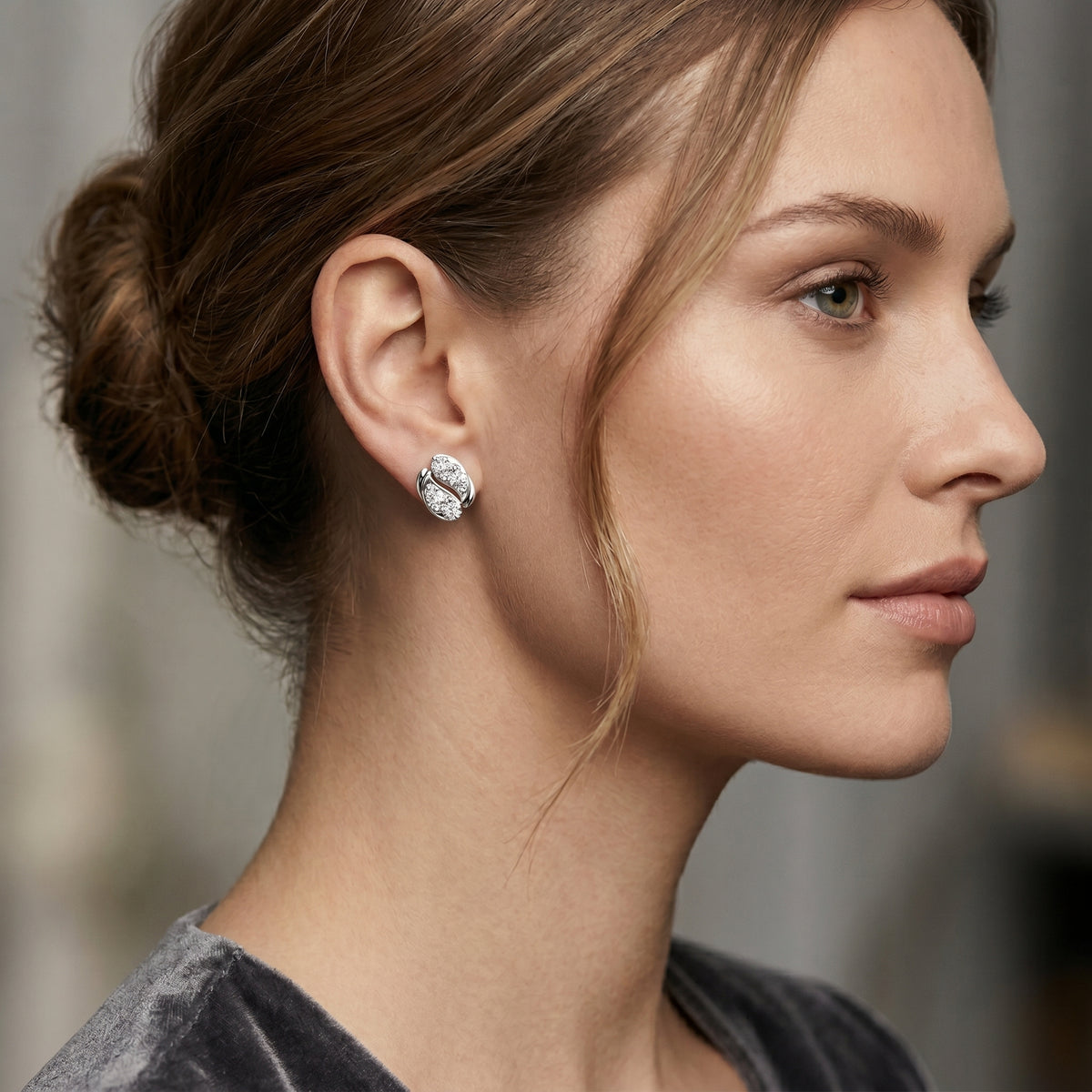 Art Nouveau Swirl Diamond Stud Earrings