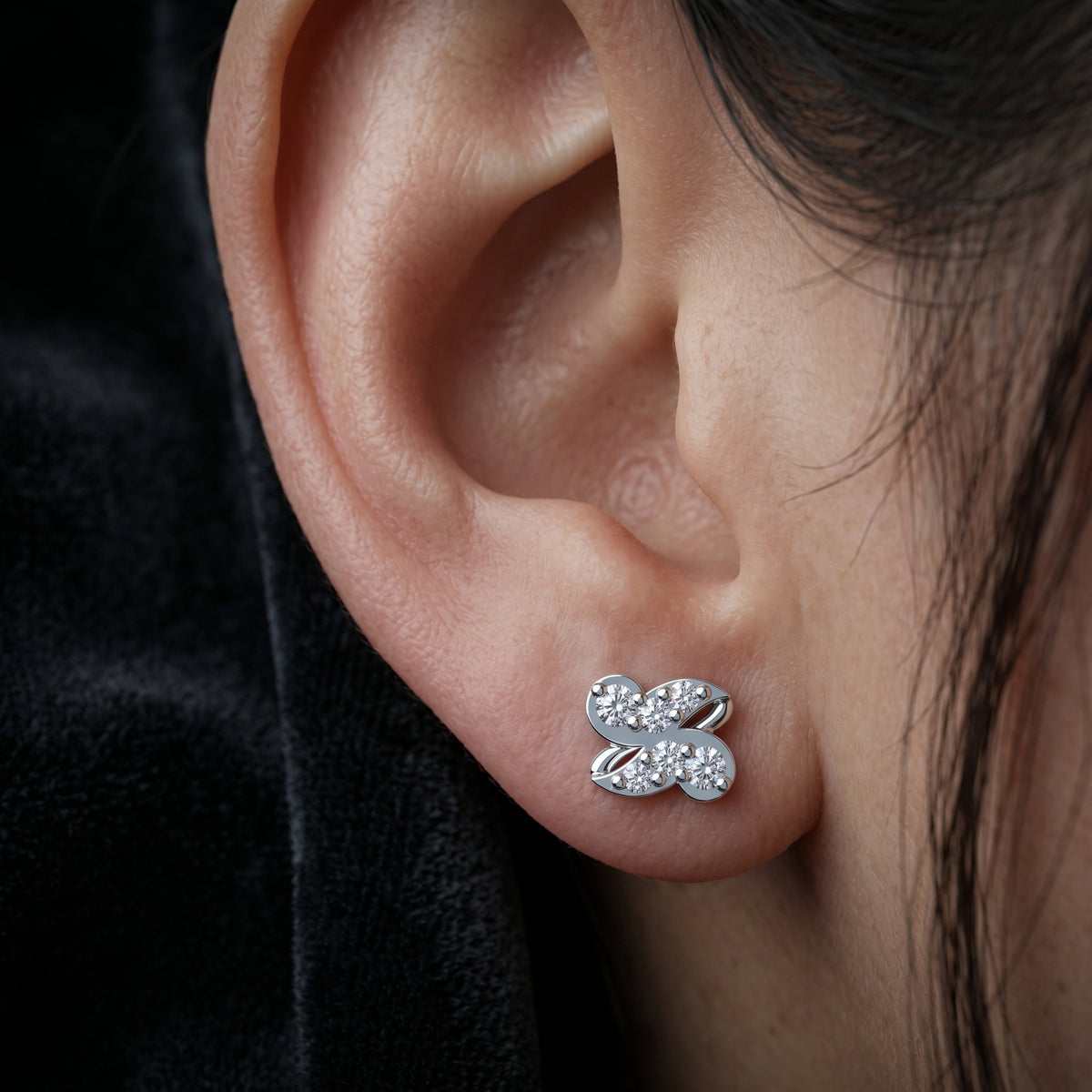 Double Lobe Diamond Stud Earrings