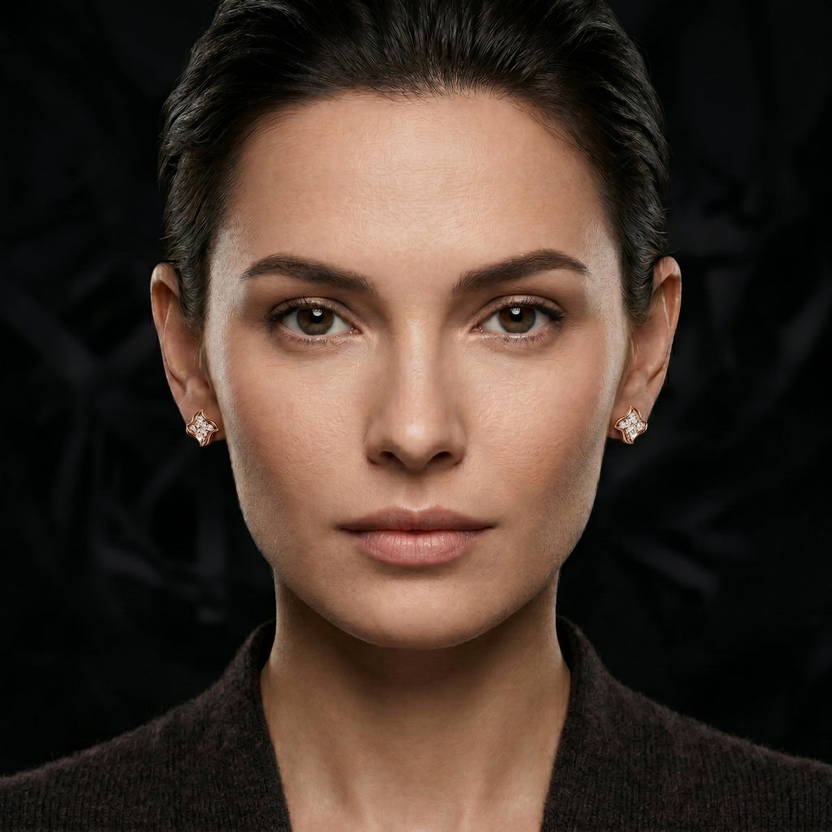 Double Petal Diamond Stud Earrings