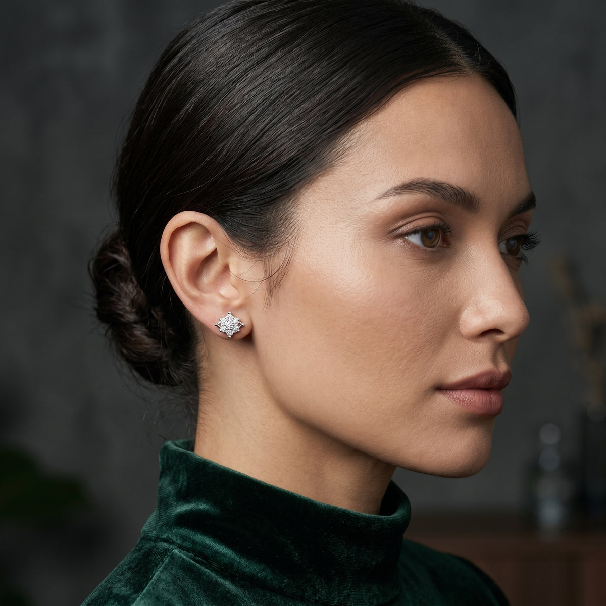Rhombus Cluster Diamond Stud Earrings