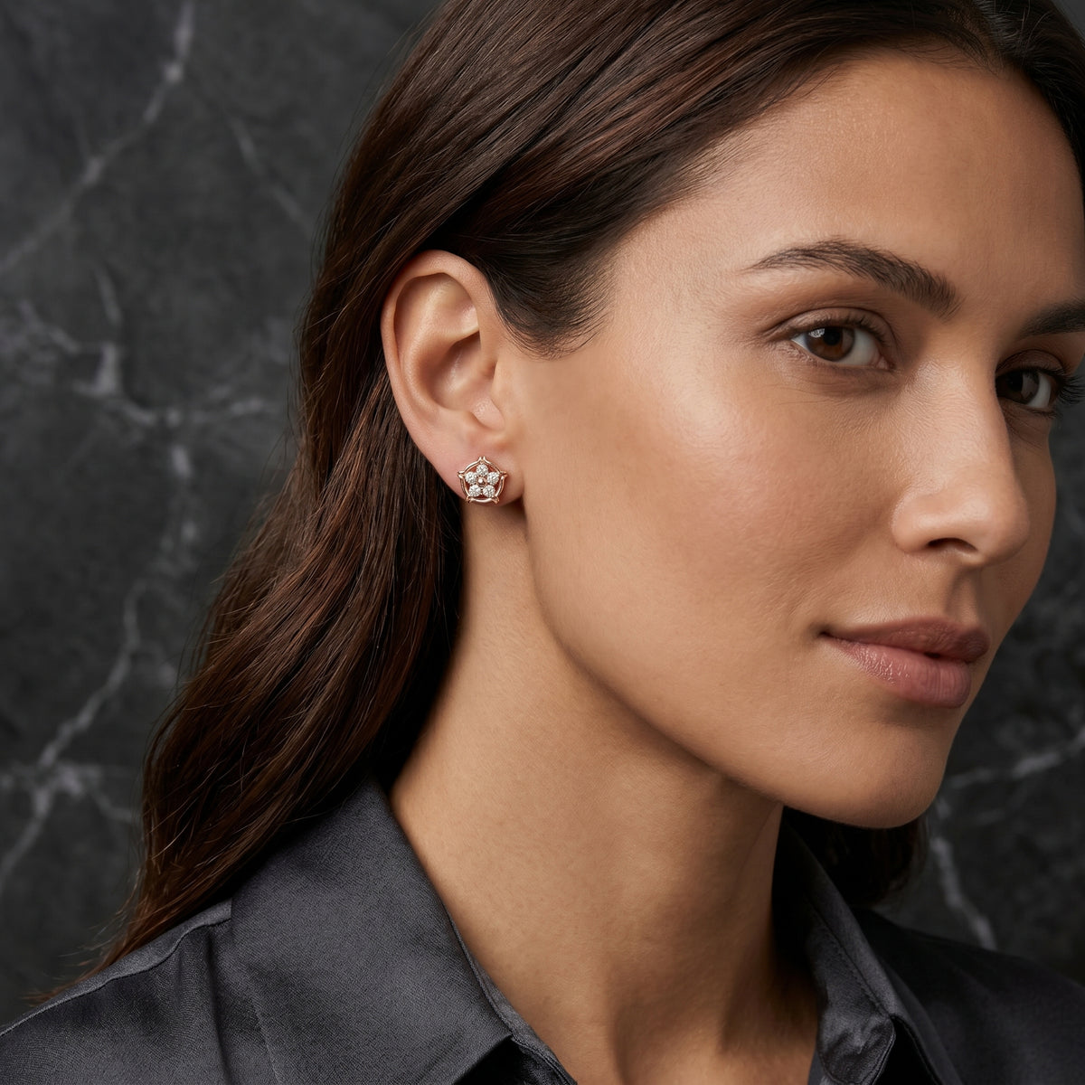 Pentagon Cluster Diamond Stud Earrings