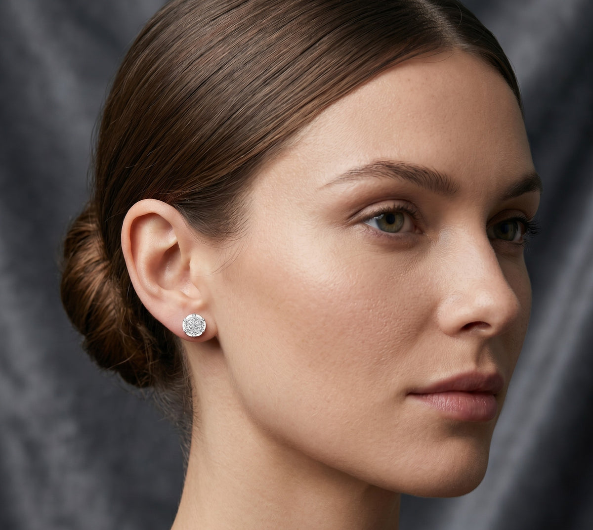 Round Disc Cluster Diamond Stud Earrings