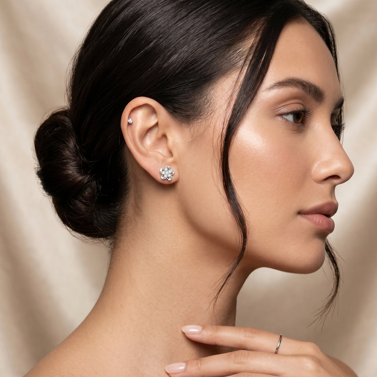 Six Petal Flower Diamond Stud Earrings