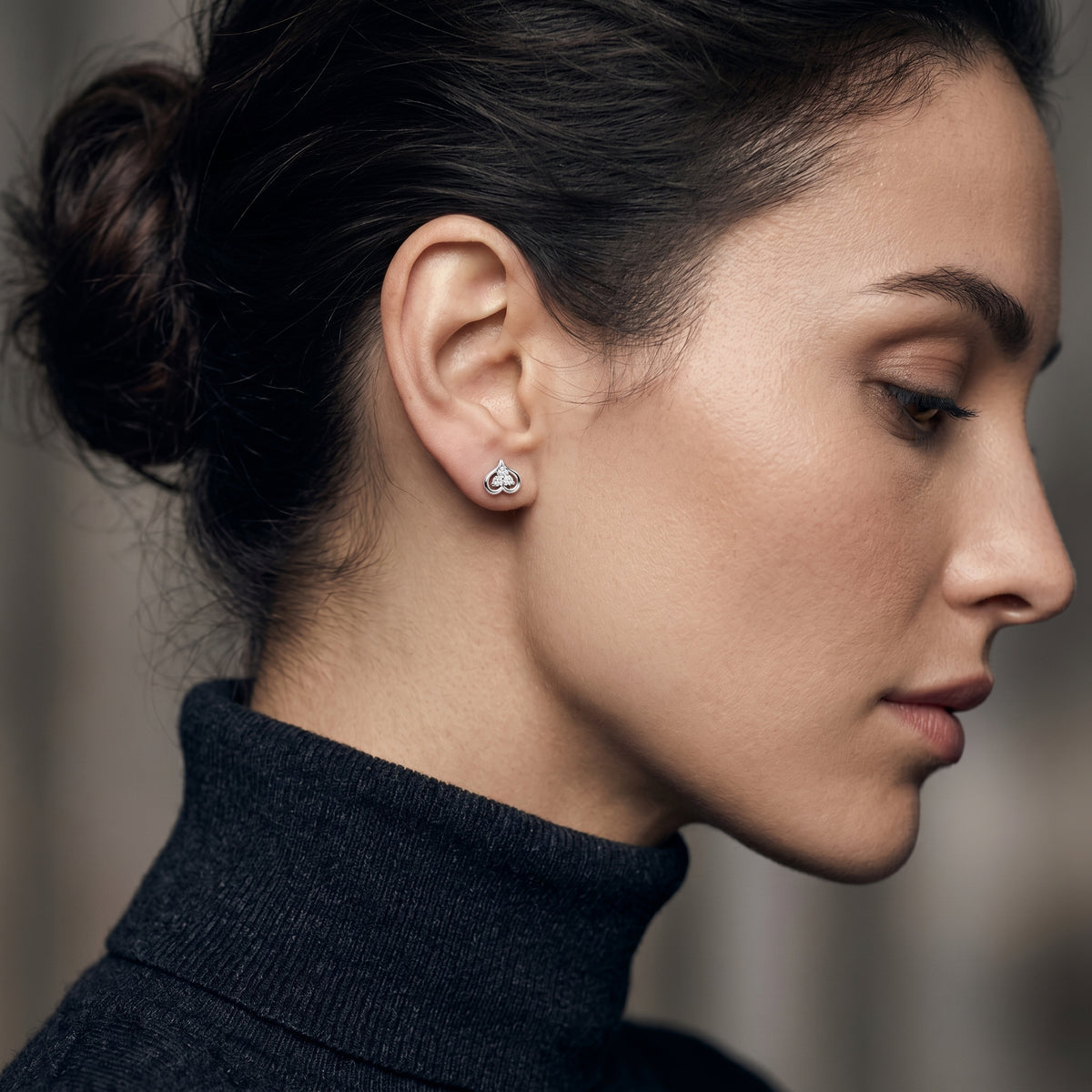 Inverted Heart Trio Diamond Stud Earrings