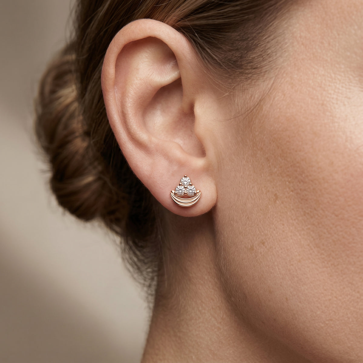 Crescent Cup Trio Diamond Stud Earrings