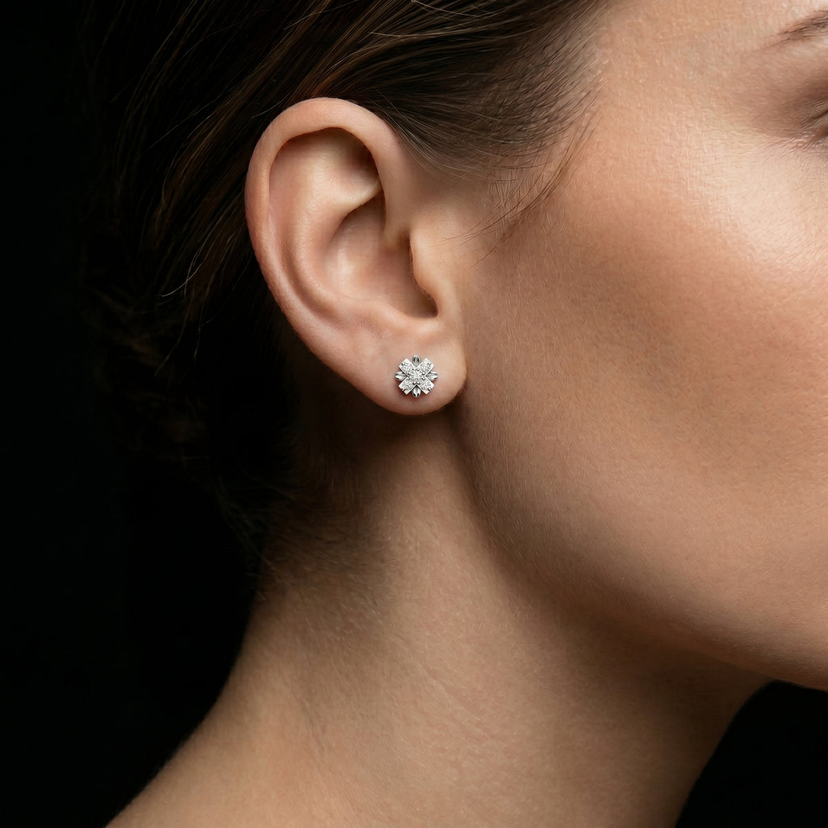 Four Petal Cluster Diamond Stud Earrings