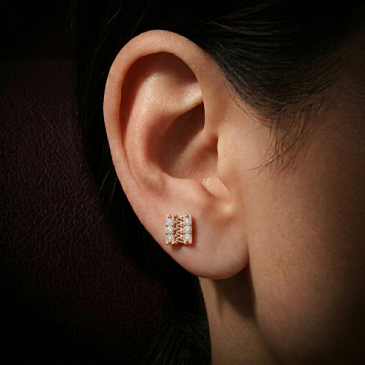 Zigzag Rectangle Diamond Stud Earrings