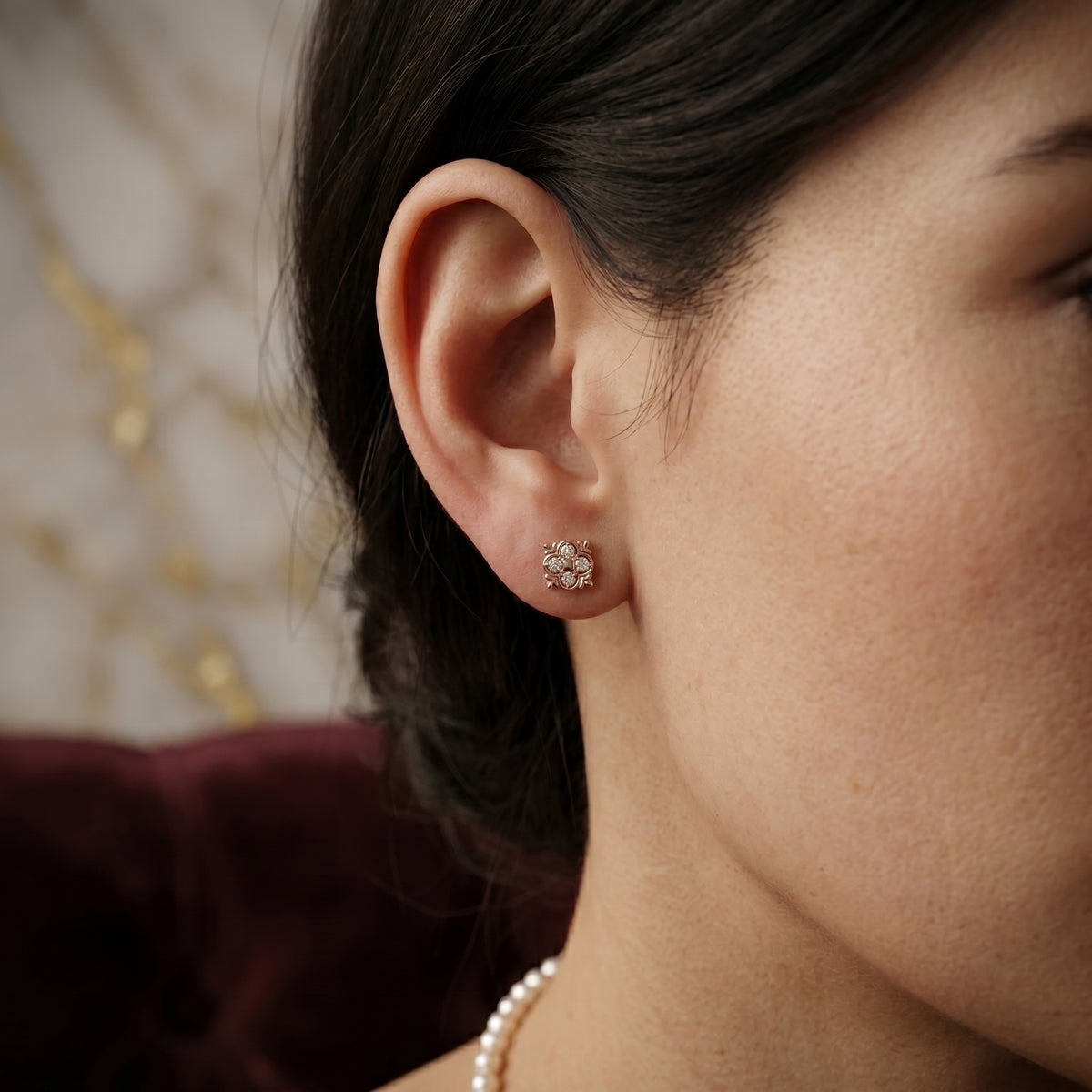 Ornate Quatrefoil Diamond Stud Earrings