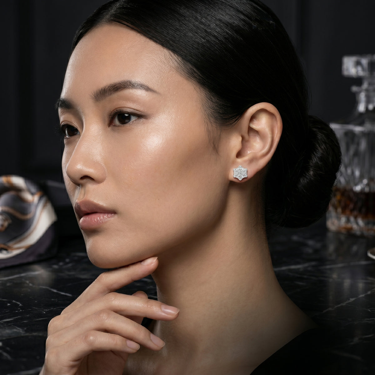 Hexagon Cluster Diamond Stud Earrings