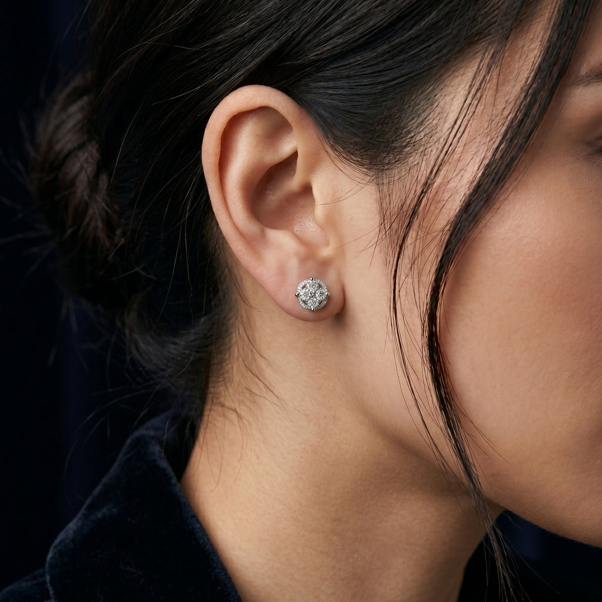 Beaded Round Cluster Diamond Stud Earrings