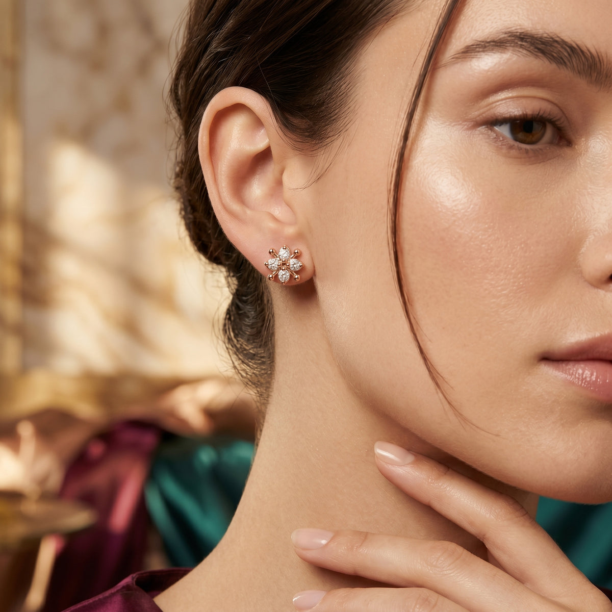 Flower Cluster Diamond Stud Earrings