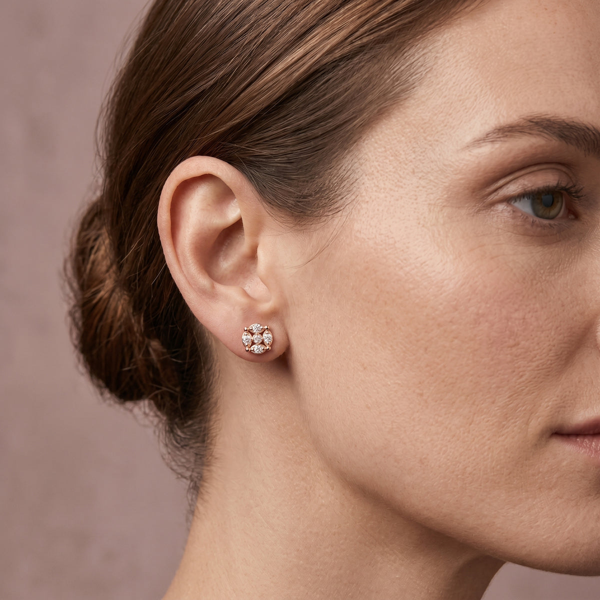 Round Cluster Diamond Stud Earrings