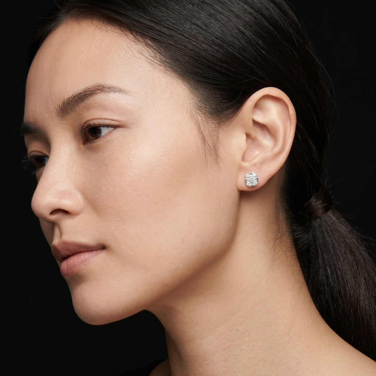 Cushion Plate Cluster Diamond Stud Earrings