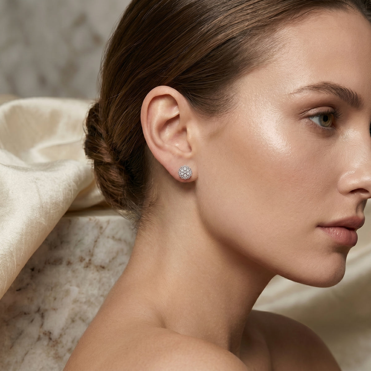 Lace Dome Diamond Stud Earrings