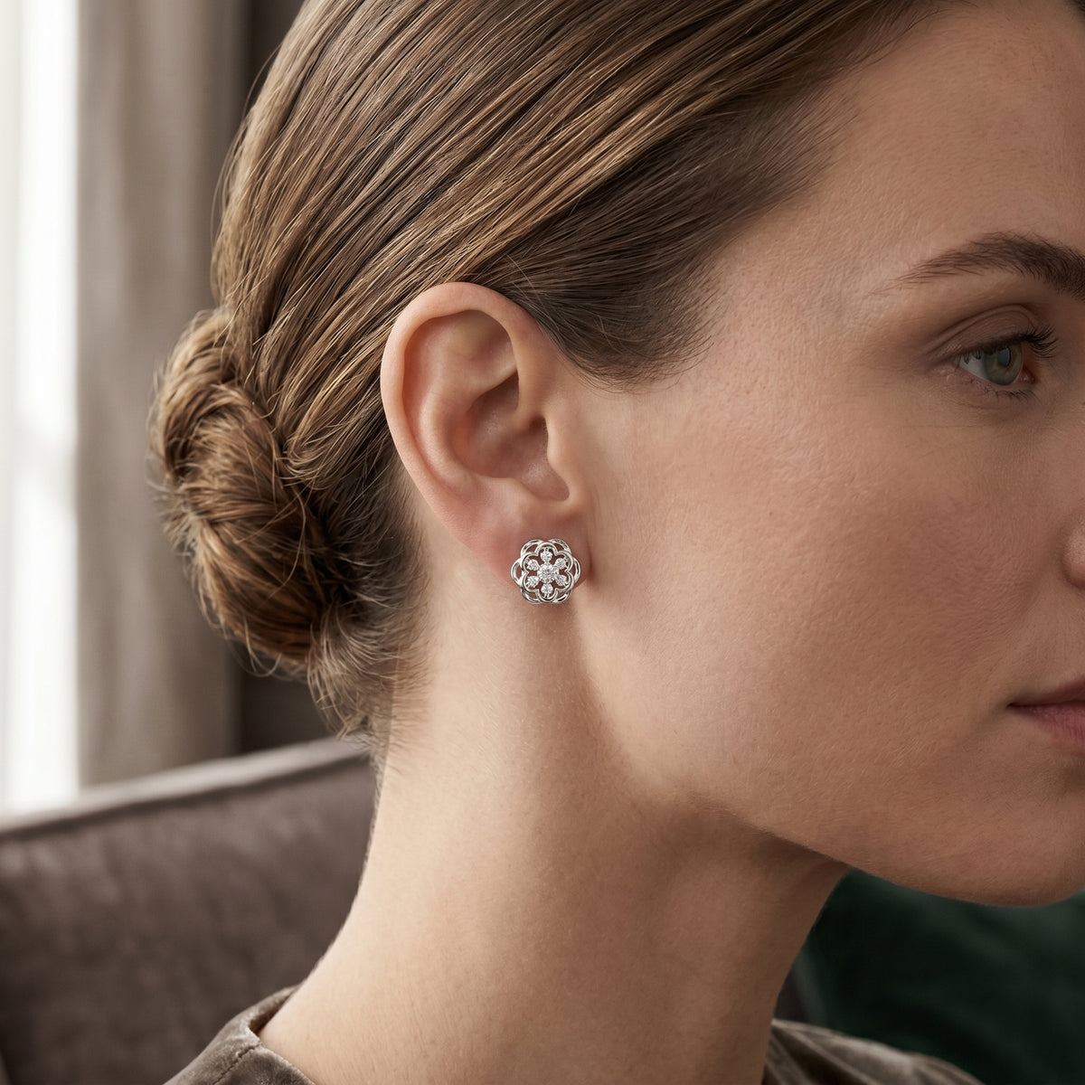 Double Wreath Diamond Stud Earrings