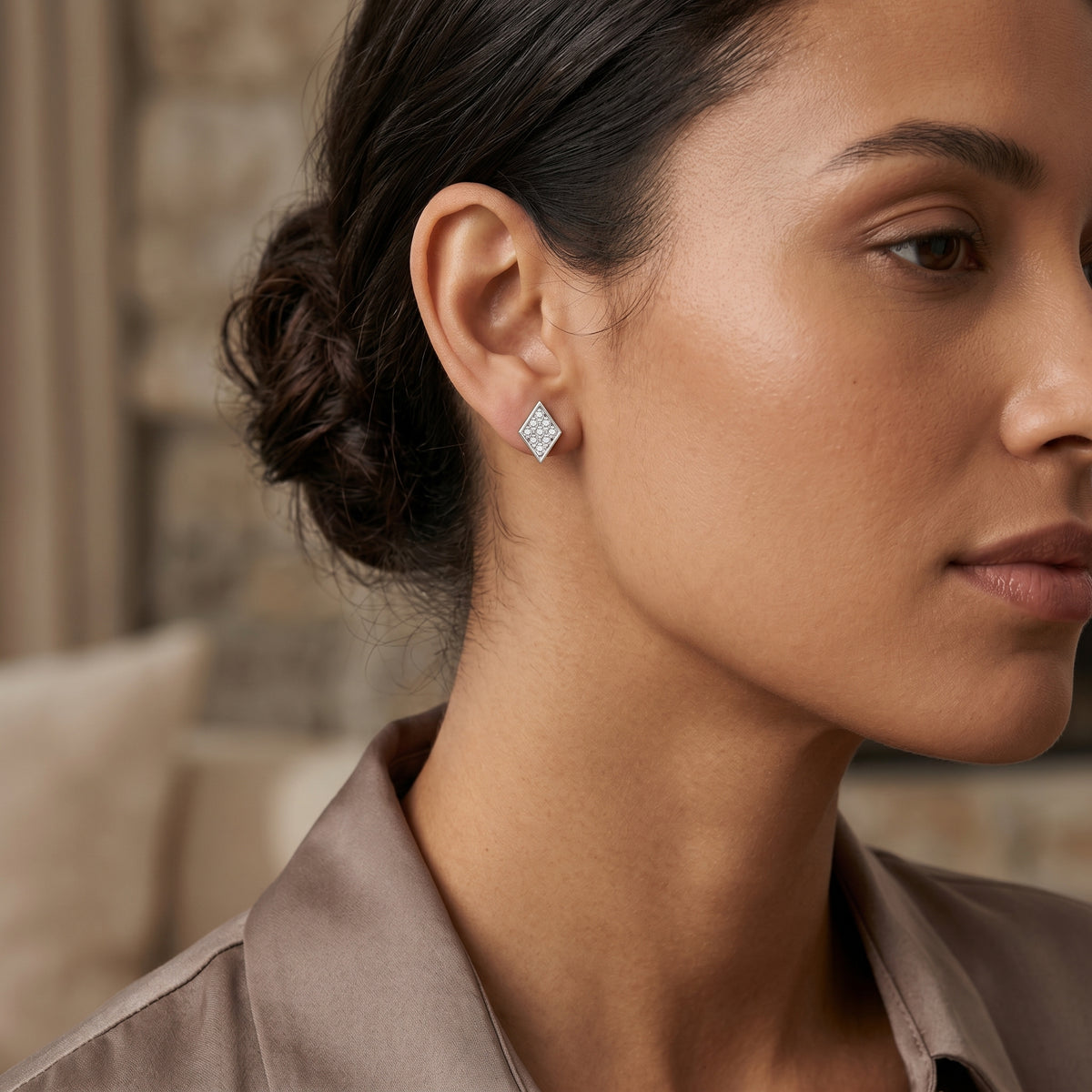 Rhombus Pave Diamond Stud Earrings
