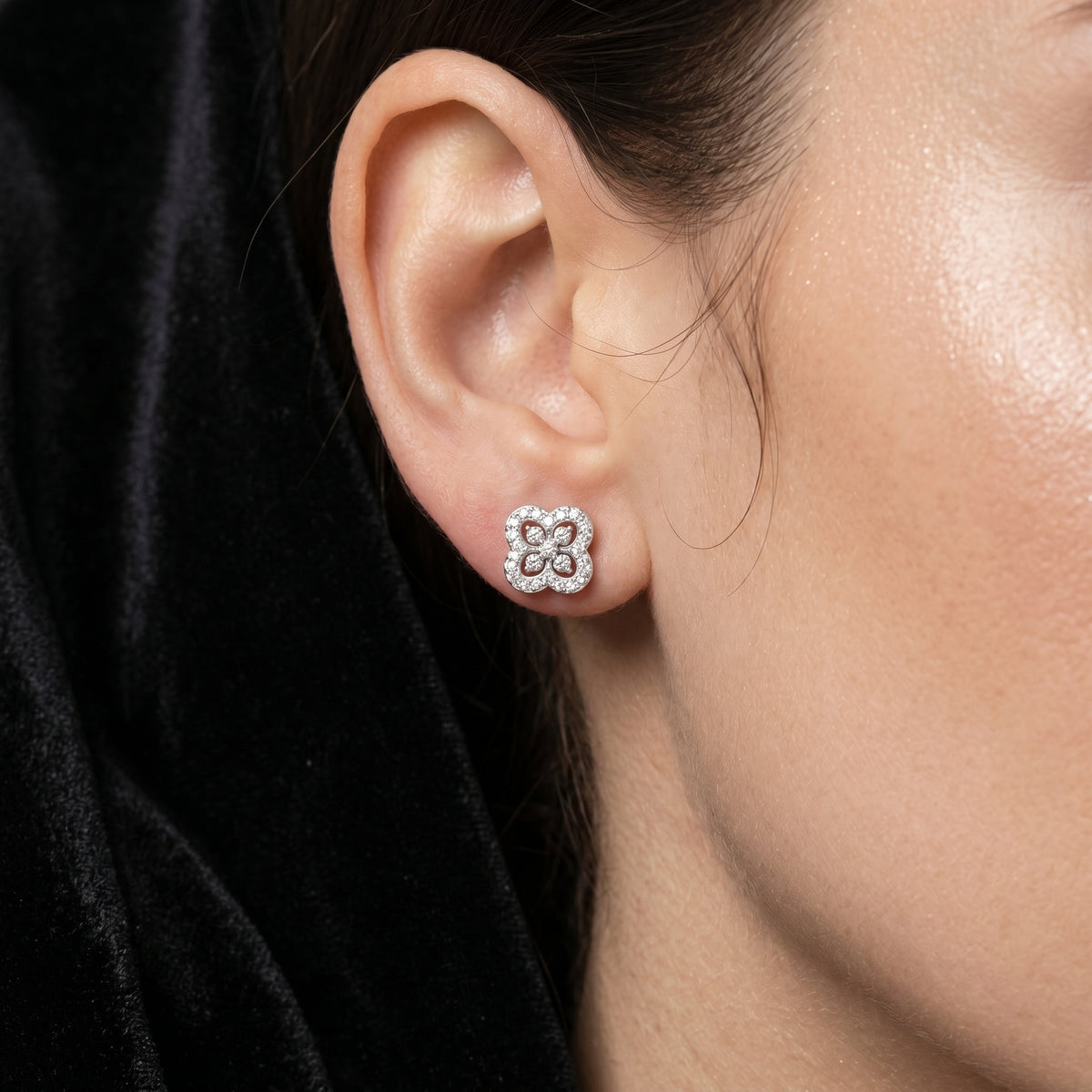 Quatrefoil Pave Diamond Stud Earrings