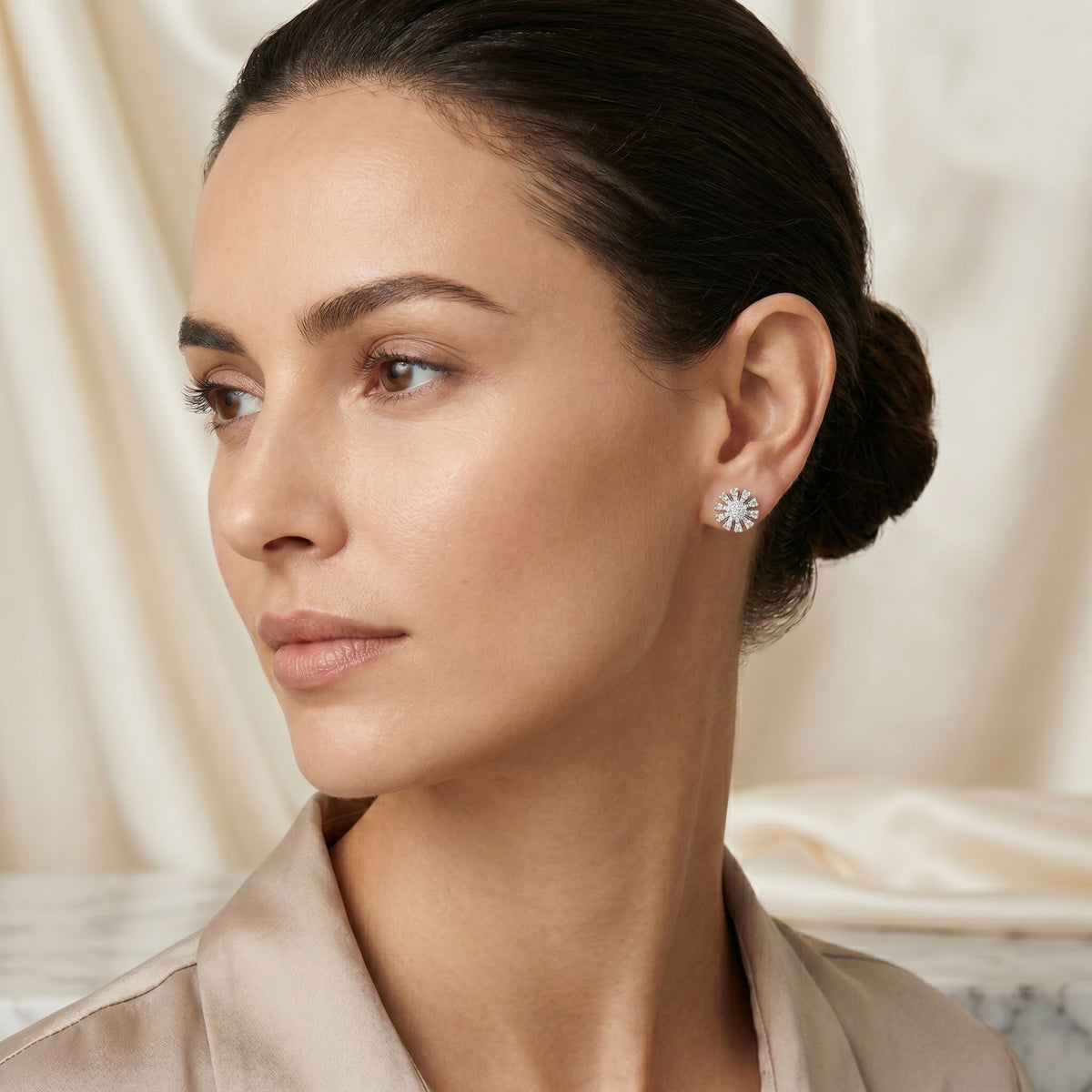 Round Double Halo Pave Diamond Stud Earrings