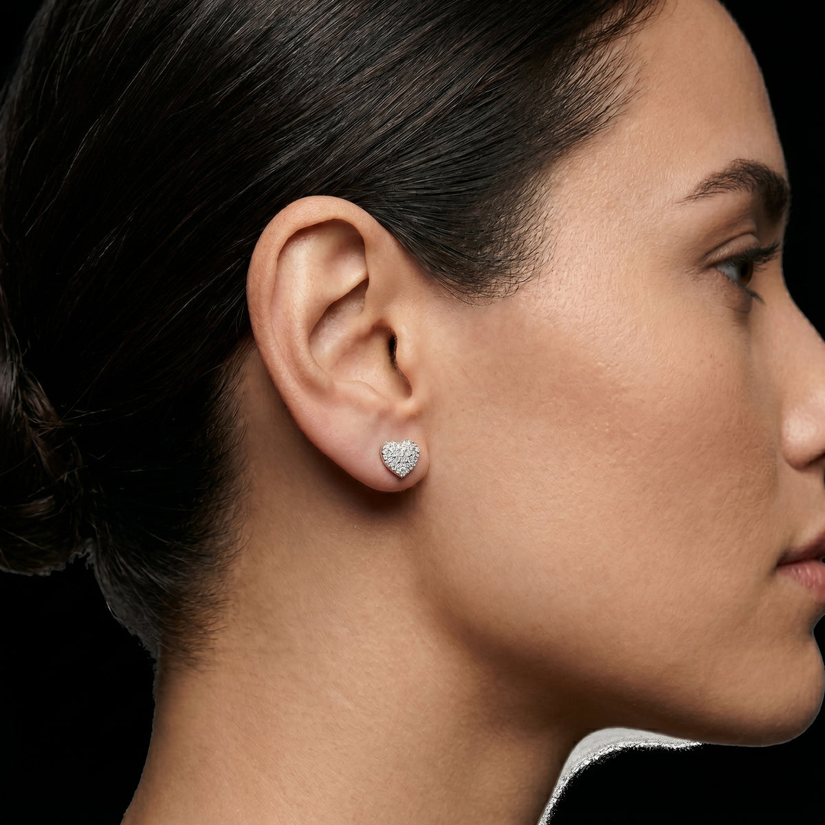 Heart Pave Diamond Stud Earrings