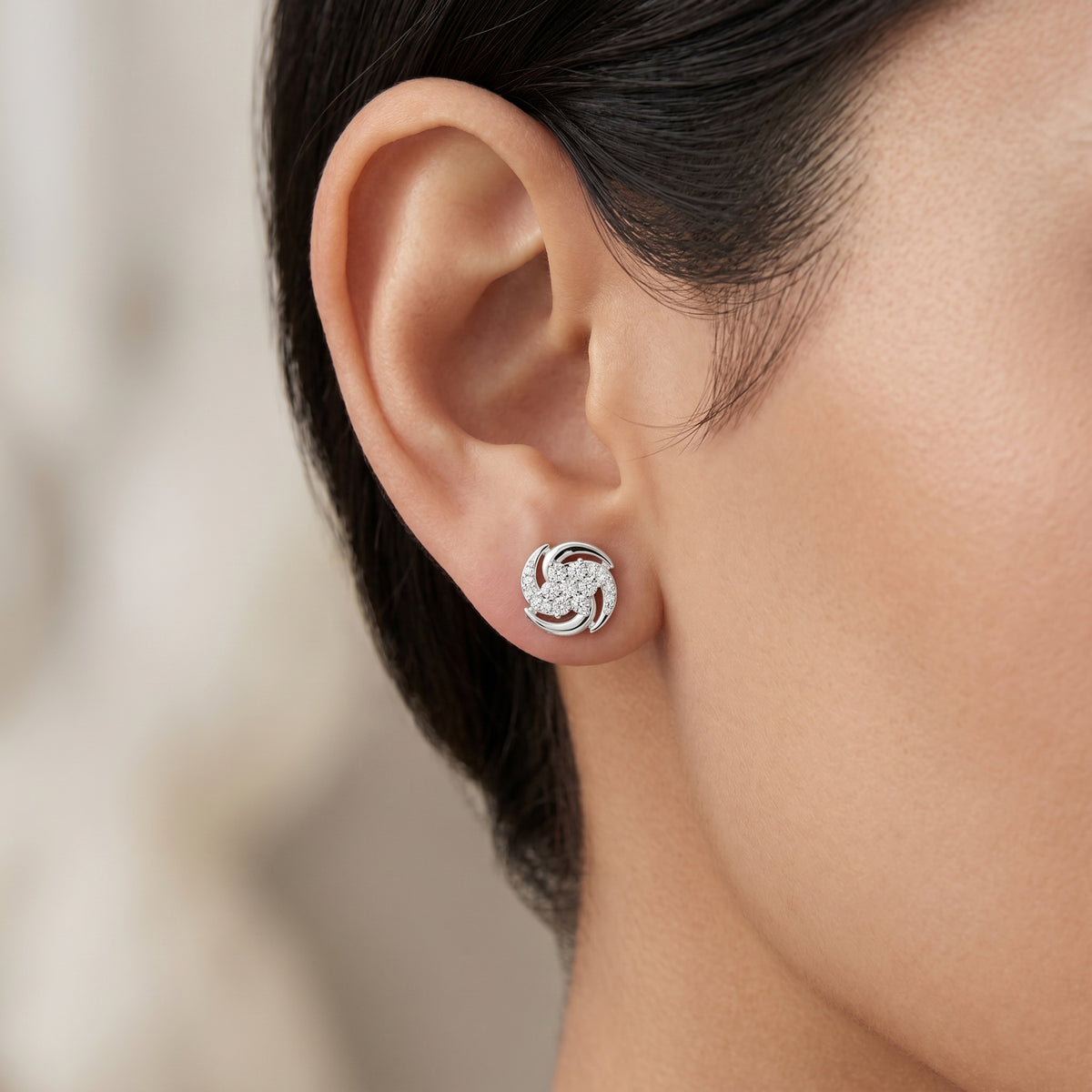Swirl Halo Pave Diamond Stud Earrings
