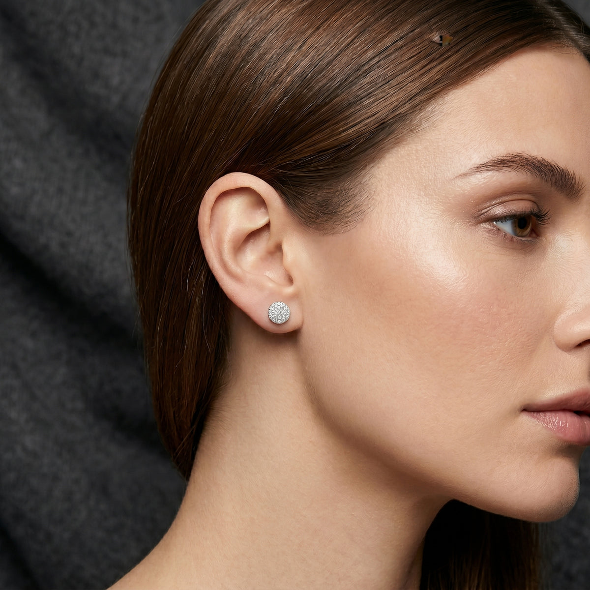 Round Pave Disc Diamond Stud Earrings