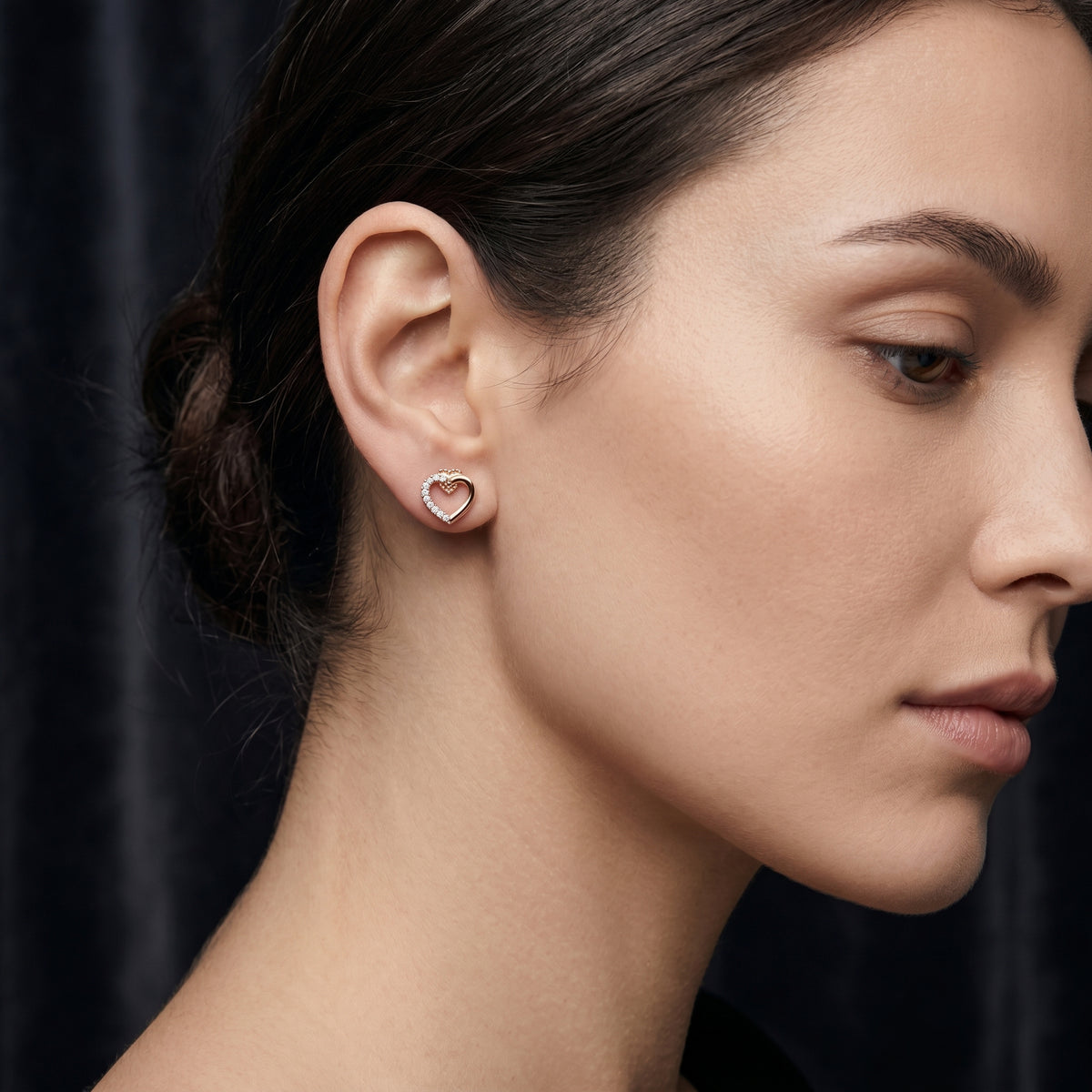 Open Heart Pave Diamond Stud Earrings