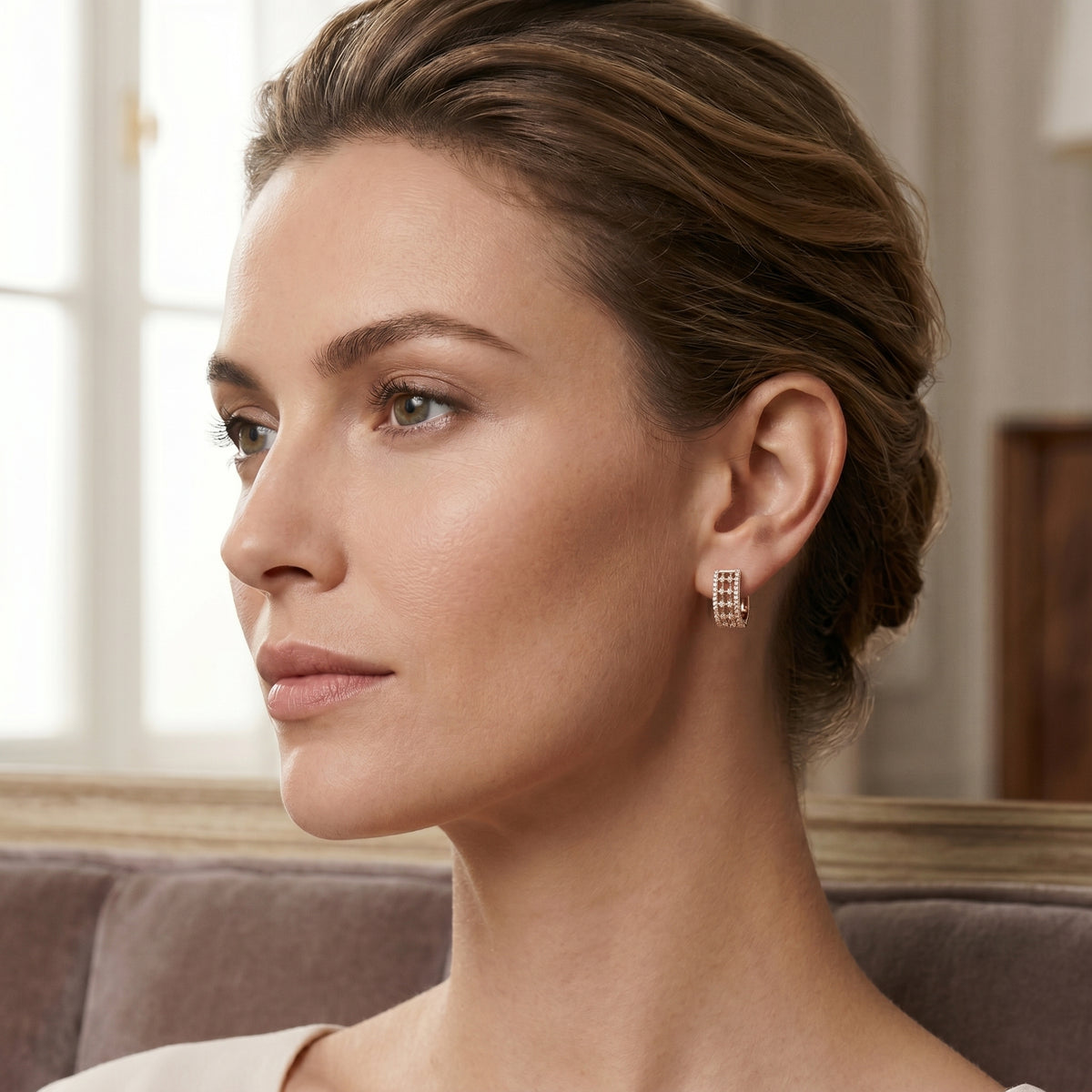 Lattice Framework Diamond Hoop Earrings