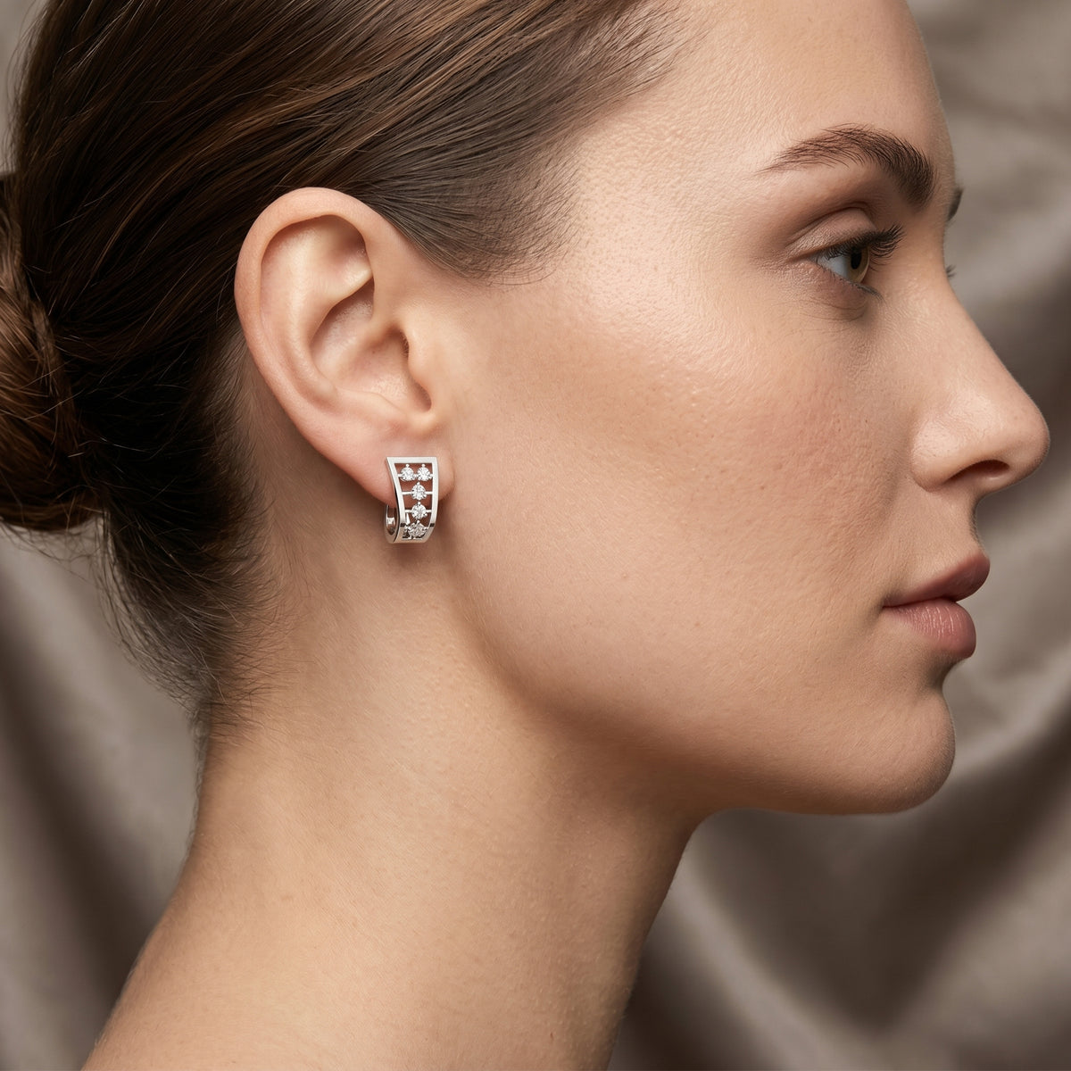 Crosshatch Lattice Diamond Huggie Hoop Earrings