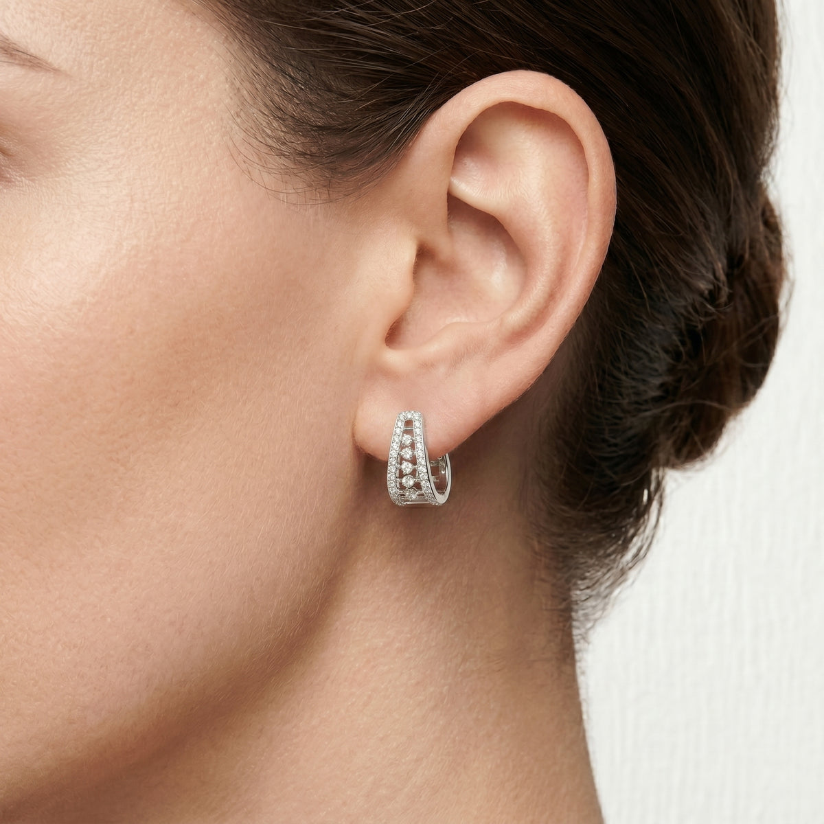 Deco Lattice Diamond Huggie Hoop Earrings