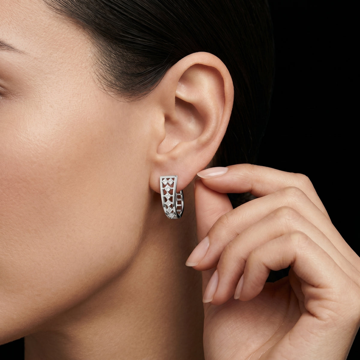 Geometric Frame Diamond Hoop Earrings