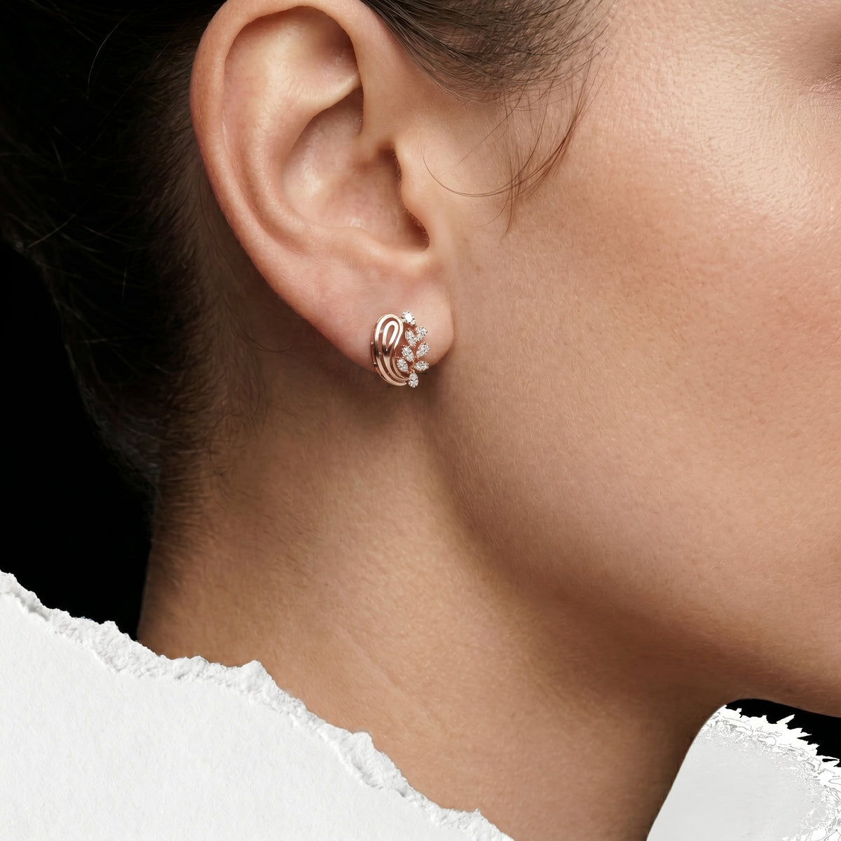 Leaf Wing Diamond Stud Earrings