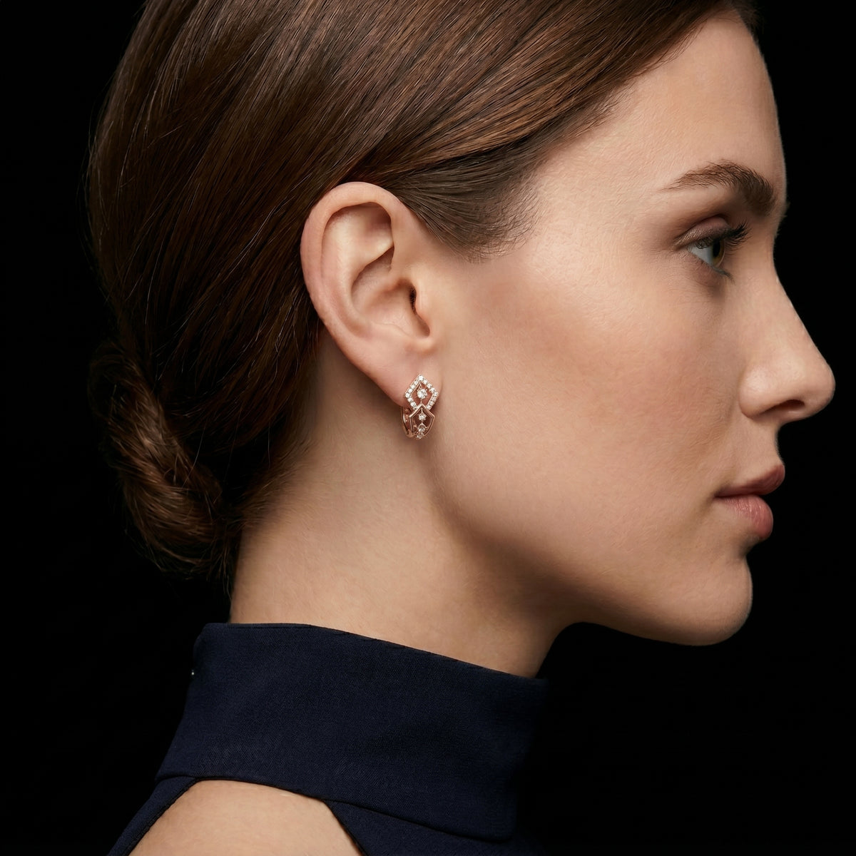 Kite Lattice Diamond Huggie Hoop Earrings