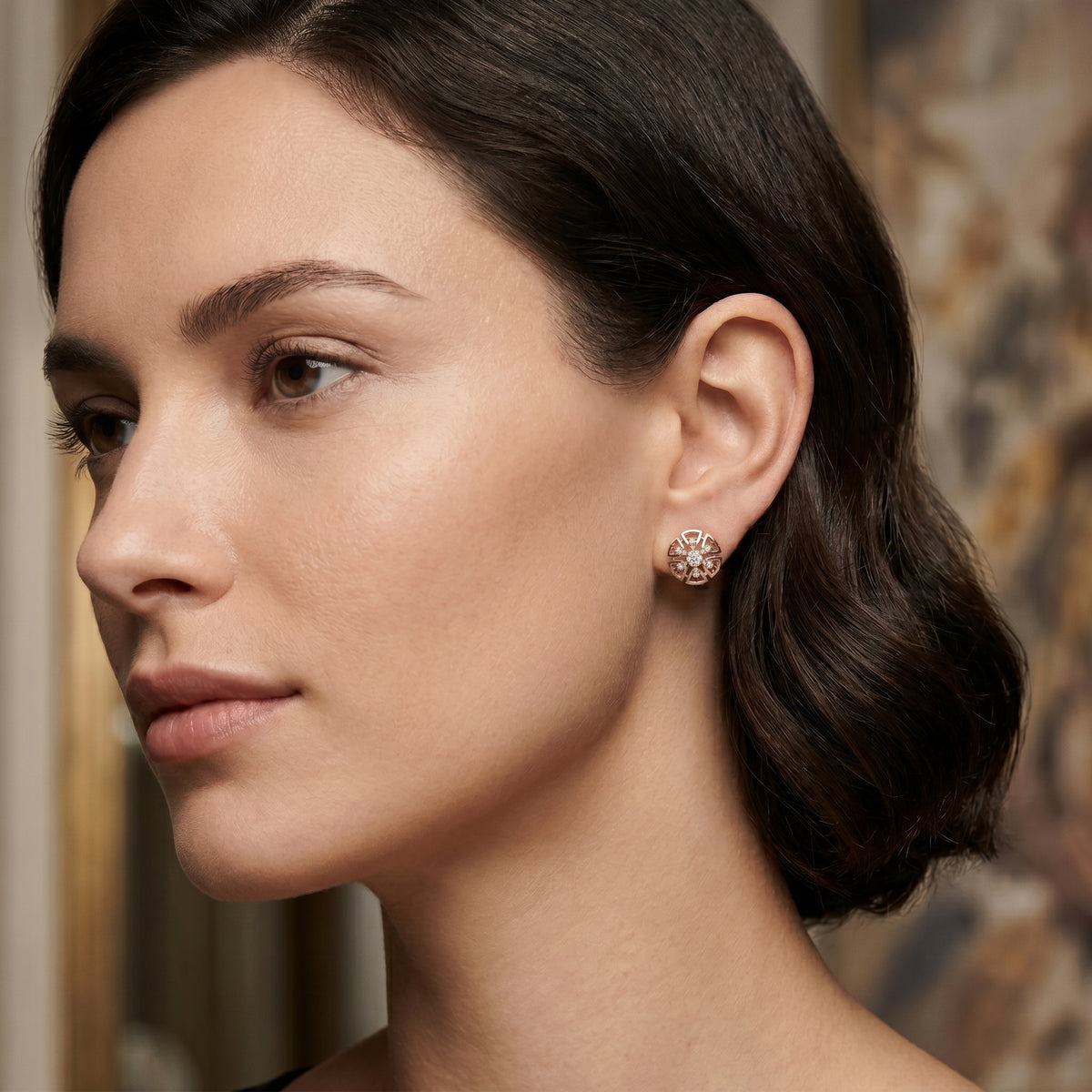 Round Lattice Disc Diamond Stud Earrings