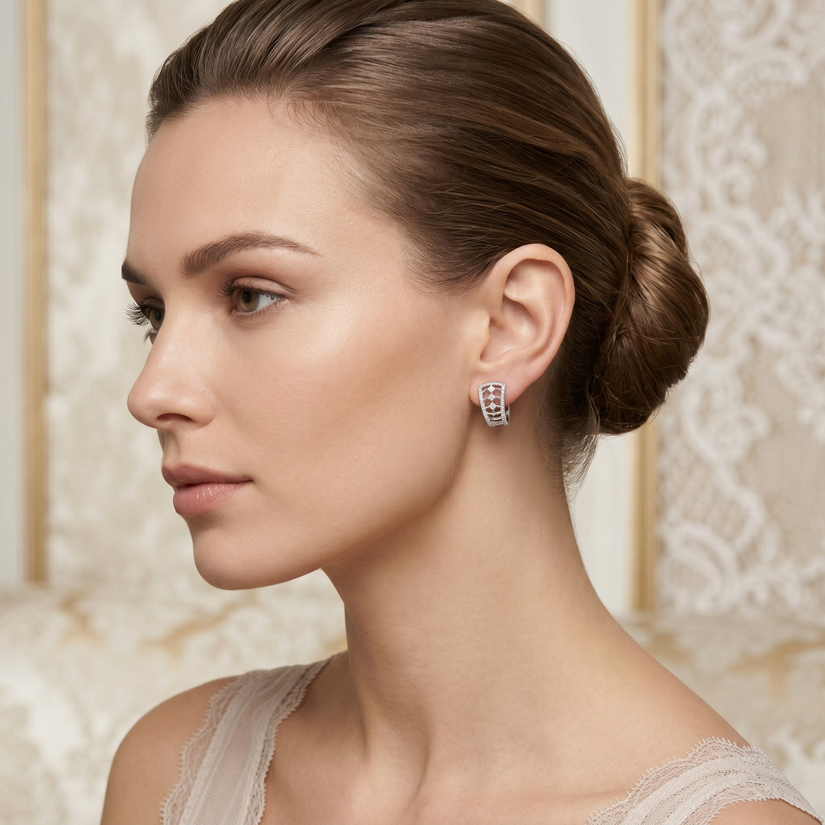 Chevron Lattice Diamond Hoop Earrings