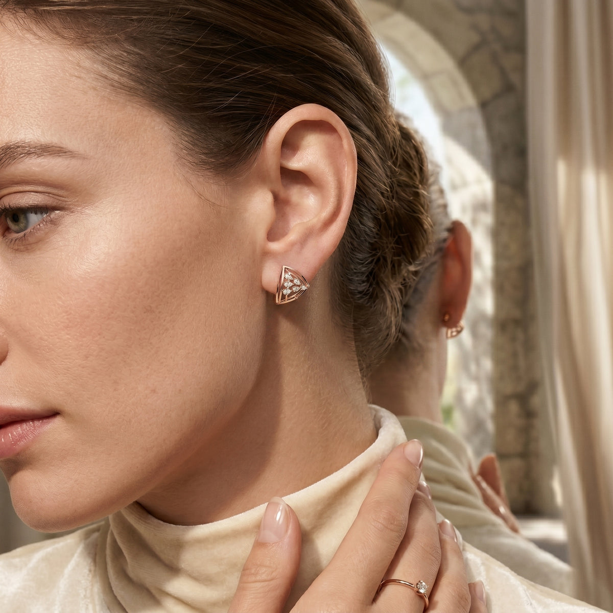 Trillion Lattice Diamond Stud Earrings