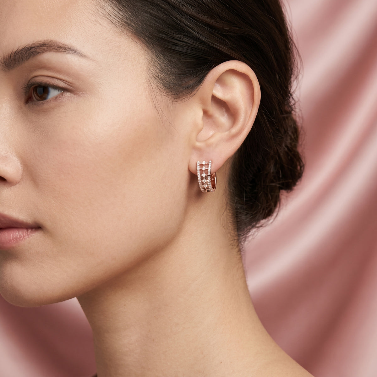 Cascading Grid Diamond Hoop Earrings