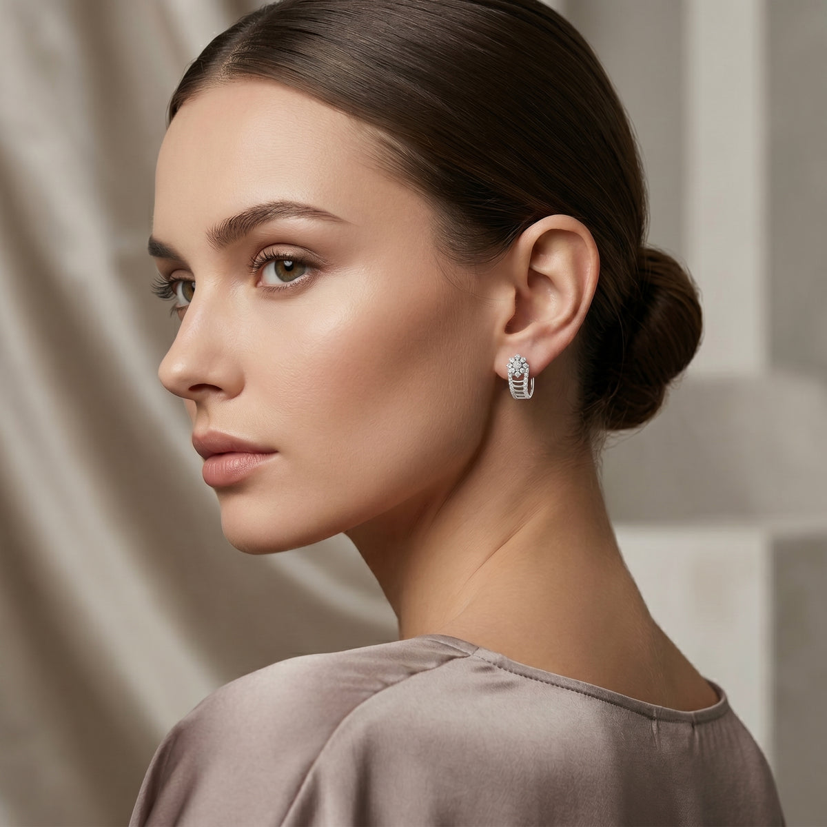 Pierced Lattice Diamond Hoop Earrings