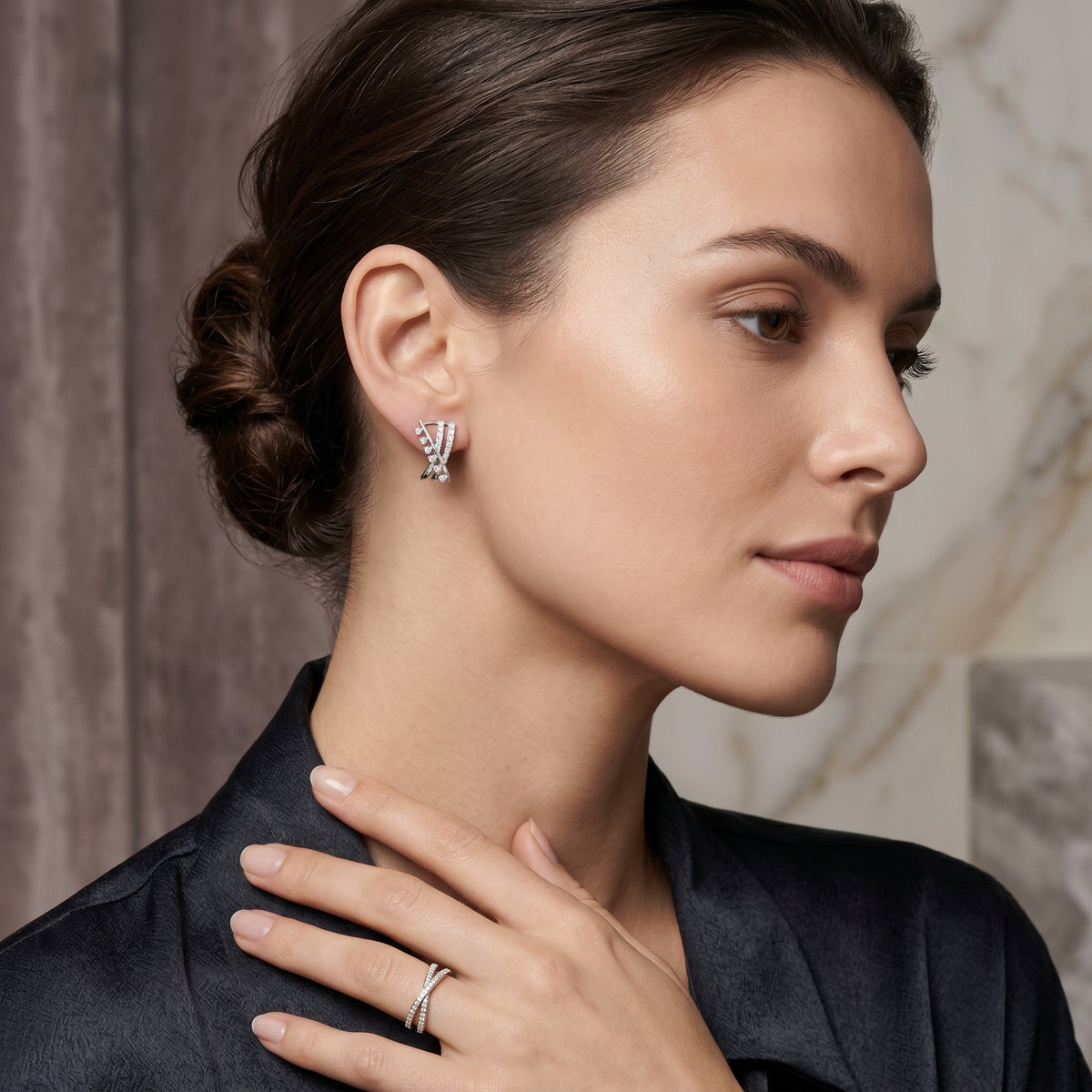 Trapezoidal Grid Diamond Hoop Earrings