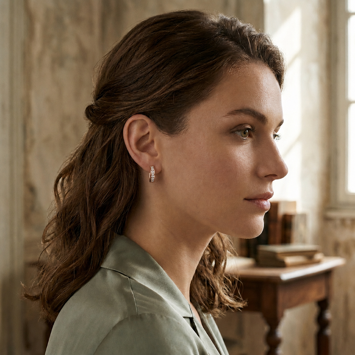 Beveled Grid Diamond Hoop Earrings