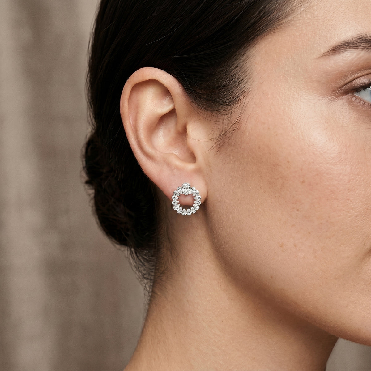 Oval and Pear Wreath Diamond Stud Earrings