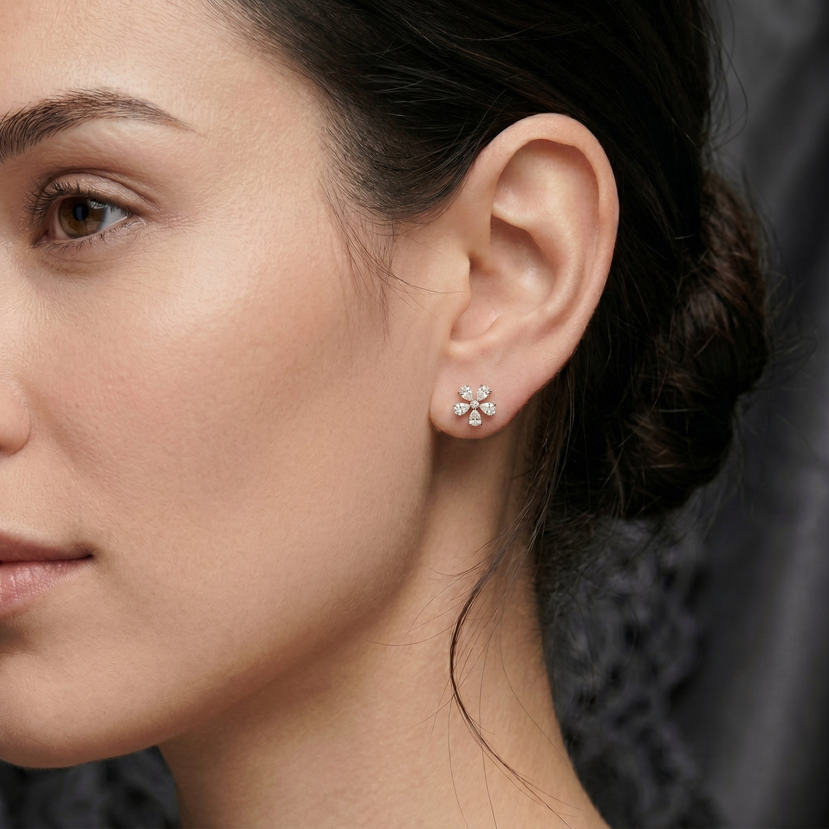 Five Pear Flower Diamond Stud Earrings