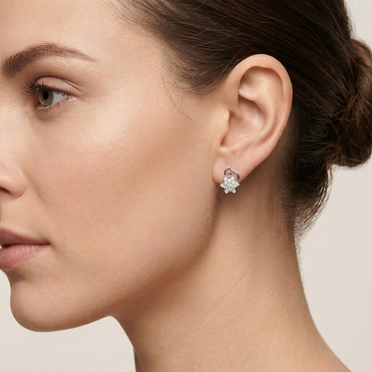 Swirl Flower Cluster Diamond Stud Earrings